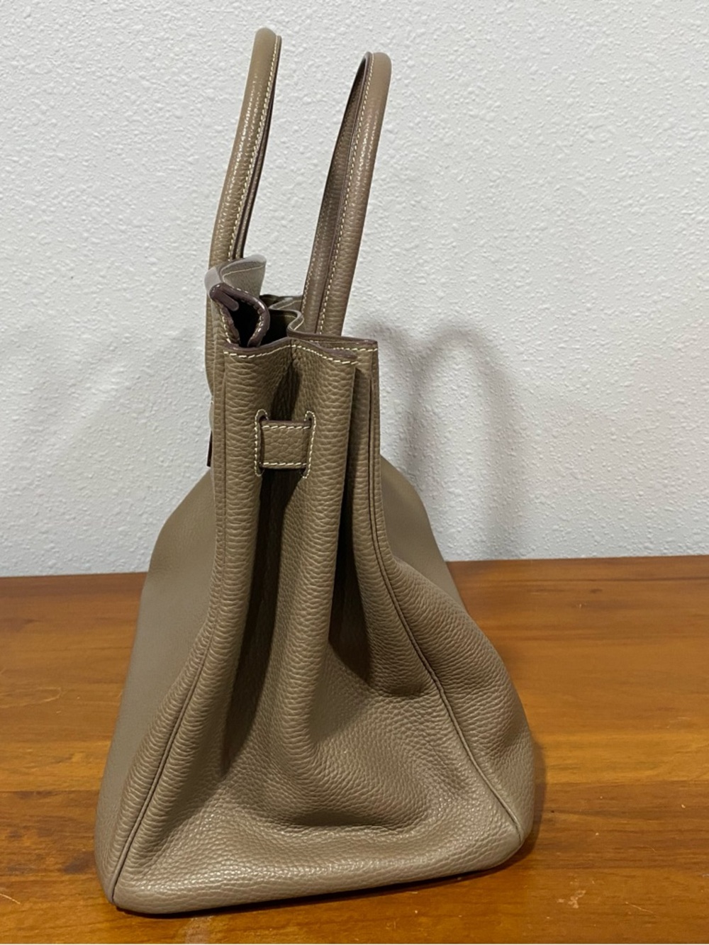 Taupe Leather Top-Handle Satchel - Picture 15 of 15